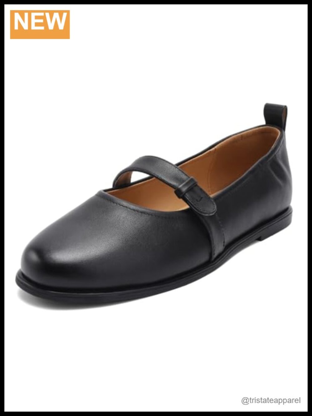 Women's Round Toe Genuine Leather Ballet Flats with Strap Comfortable